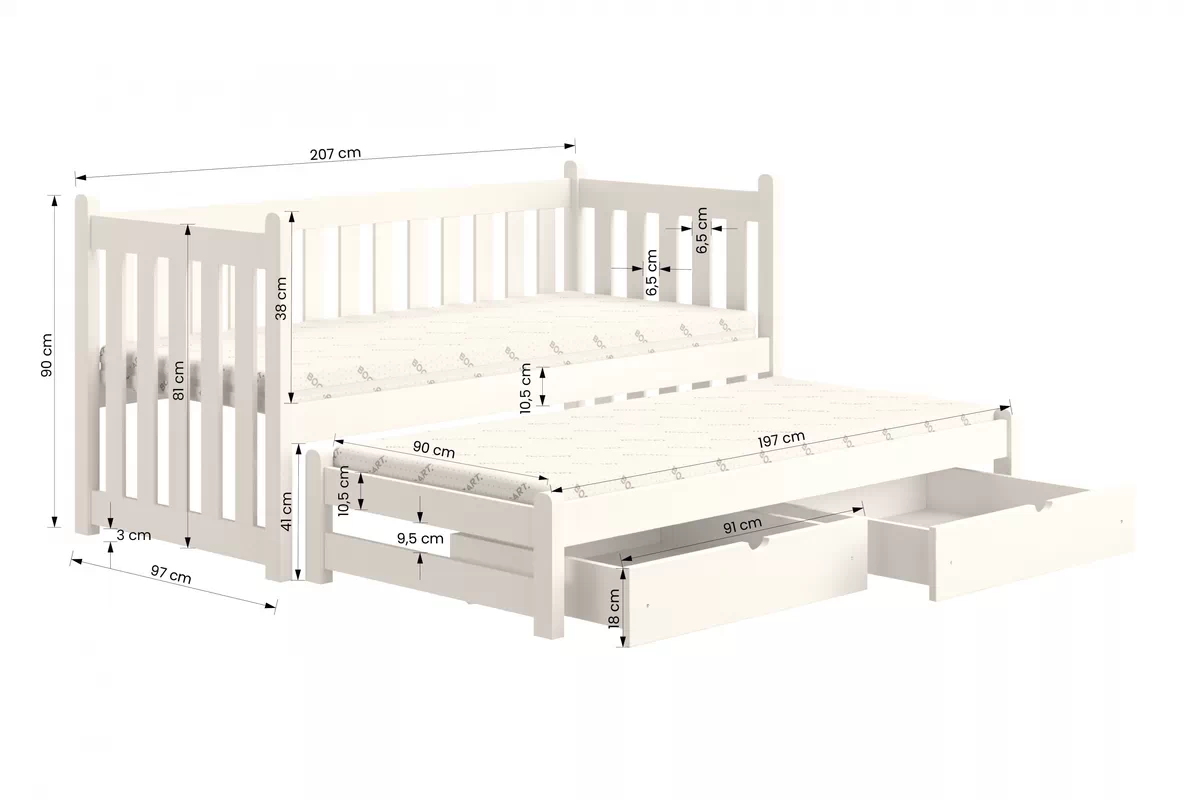 Detská posteľ Swen s prístelkou - 90x200 cm - borovica 