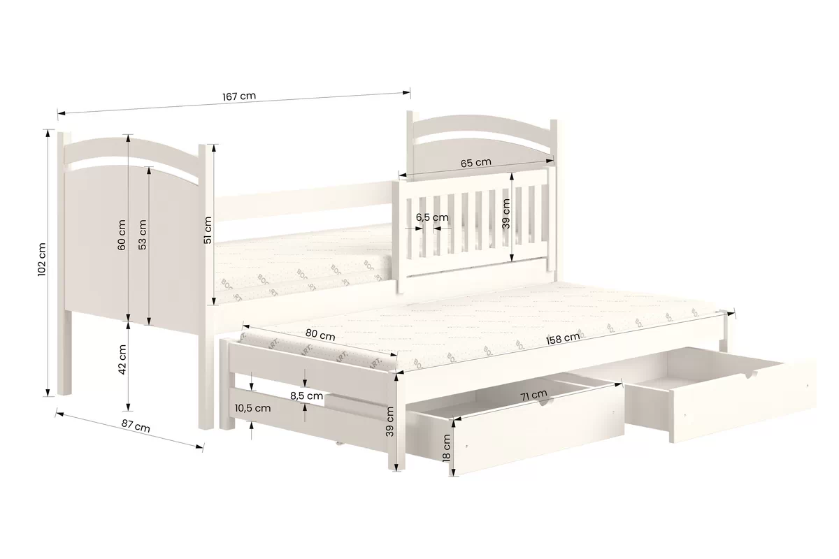 Posteľ s prístelkou s tabuľou Amely - Farba Borovica, rozmer 80x160 Posteľ prízemná výsuvna z tablica suchoscieralna Amely - 80x160 / Borovica
