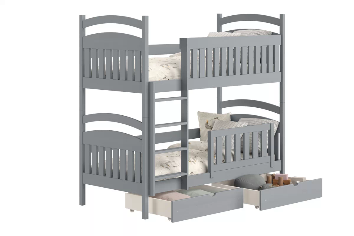 Dřevěná patrová postel Amely 80x180 - šedá Postel patrová  drewniane Amely se zásuvkami - 80x180 / šedá 