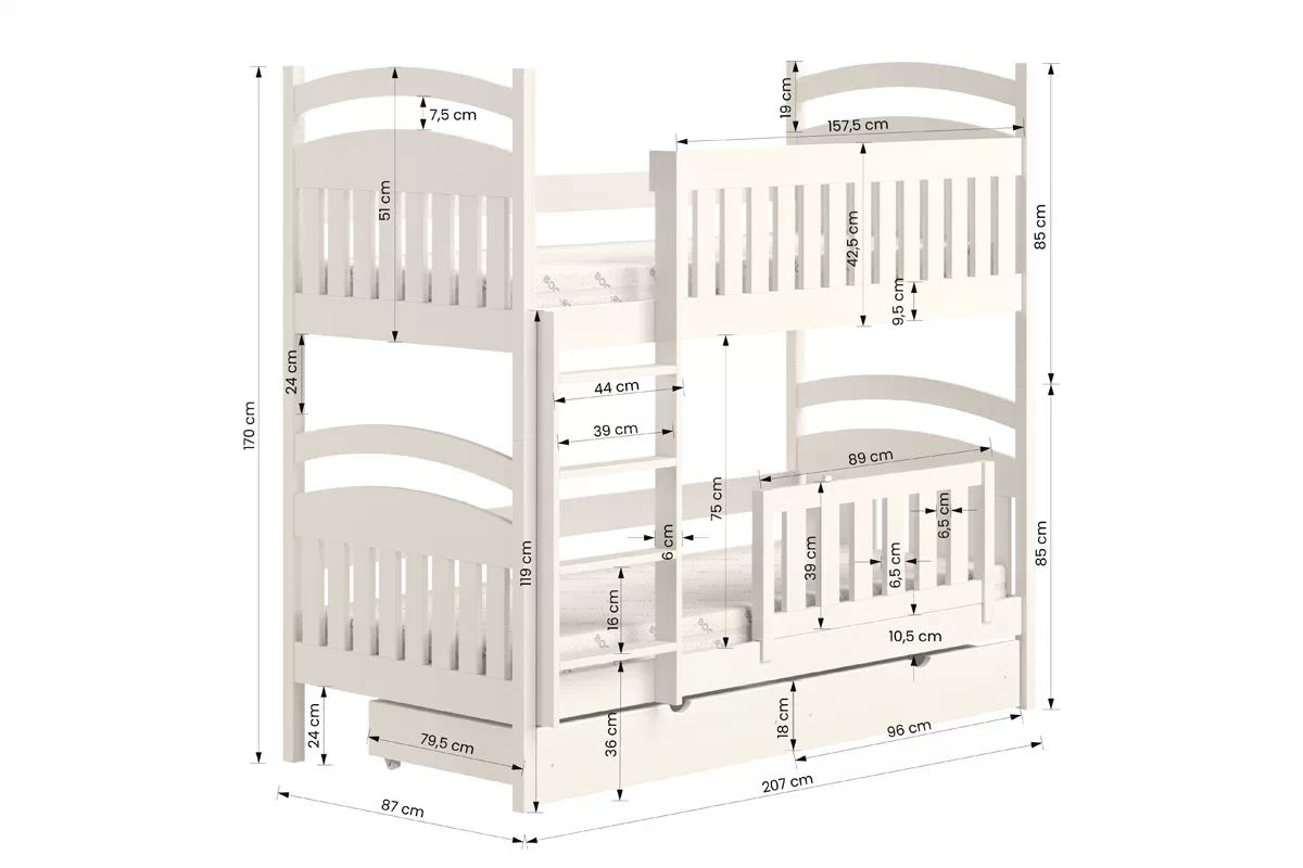 Poschodová posteľ Amely so zásuvkami - 80x200 cm - biela Posteľ poschodová drevená Amely so zásuvkami - 80x200 / Biely 