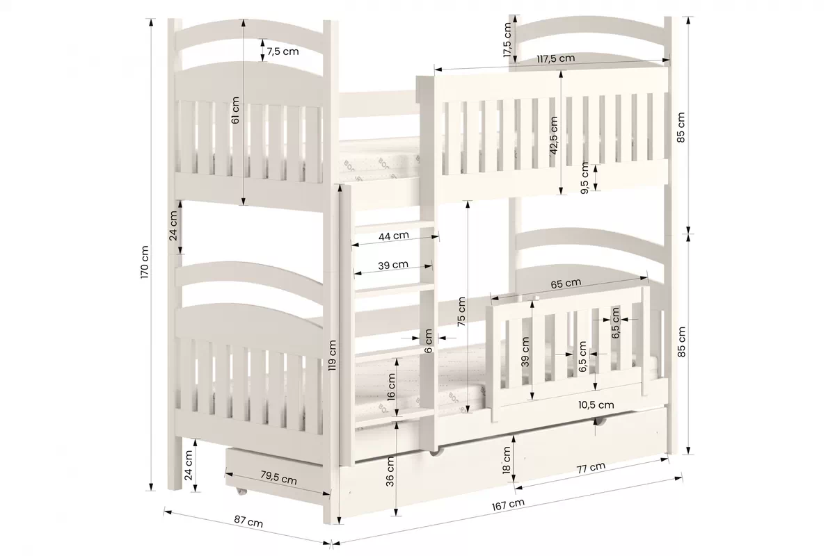 Poschodová posteľ Amely so zásuvkami - 80x160 cm - grafitová Posteľ poschodová drevená Amely - Rozmery