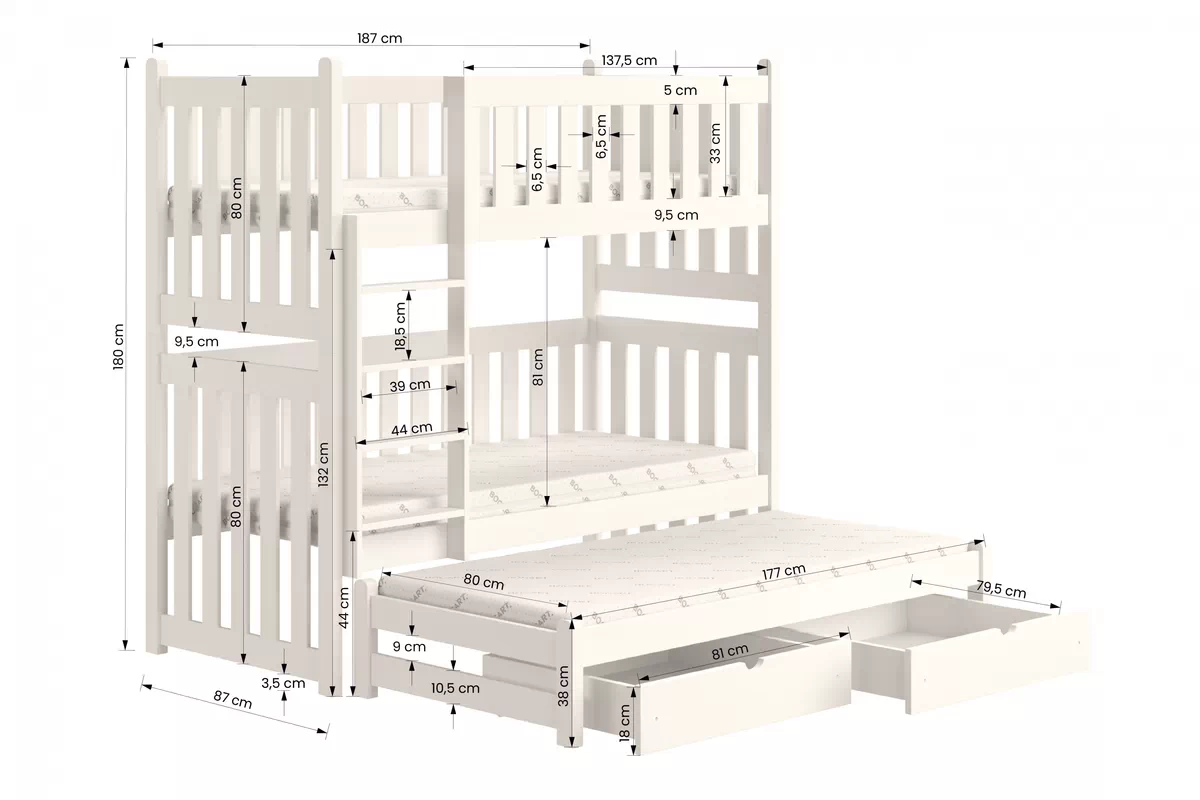 Pat supraetajat extensibil Swen PPV 023 - negru, 80x180 Pat supraetajat retractabil Swen - Dimensiuni