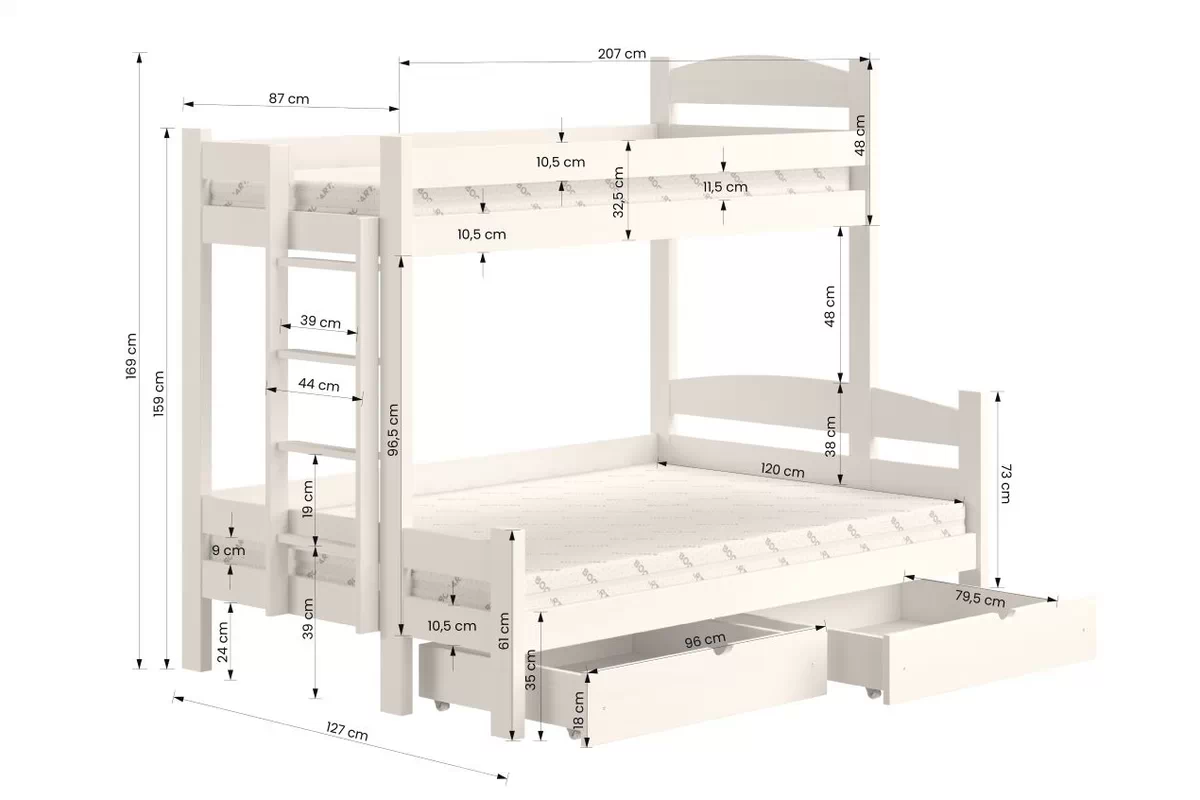 Poschodová posteľ Lovic so zásuvkami ľavá - biely, 80x200/120x200 Posteľ poschodová so zásuvkami Lovic - Biely - wymiar 80x200/120x200