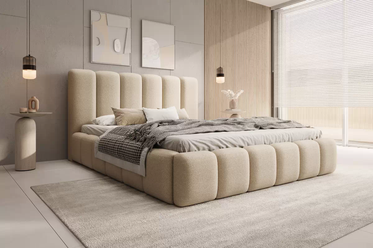 Čalouněná postel Aura 160x200 s úložným prostorem - světlý béž buklé Quelle 02 Postel čalouněné Aura 160x200 s úložným prostorem- světlý béžová bukla Quelle 02