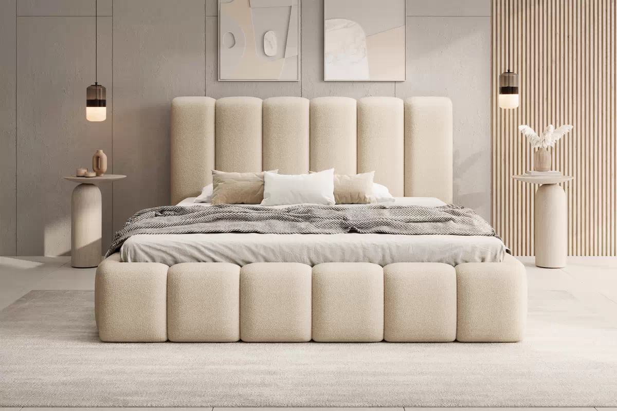 Čalouněná postel Aura 160x200 s úložným prostorem - světlý béž buklé Quelle 02 Postel čalouněné Aura 160x200 s úložným prostorem- světlý béžová bukla Quelle 02
