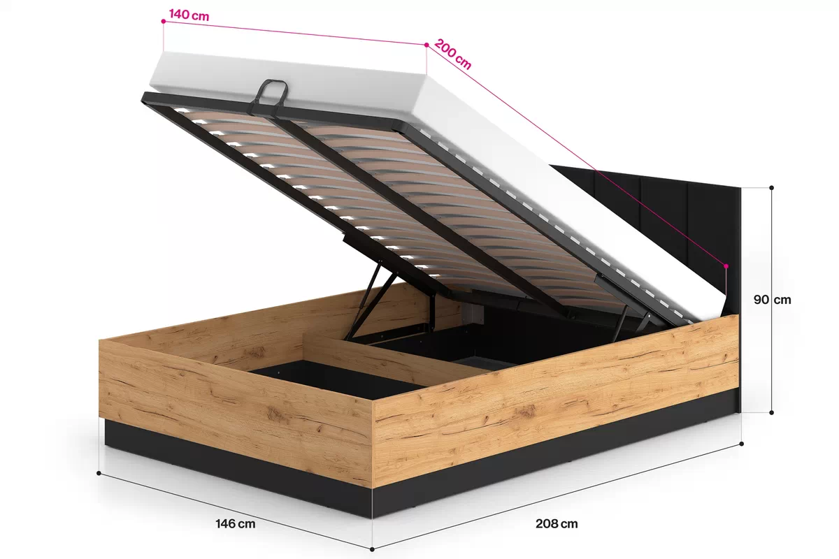 Postel s úložným prostorem Clawi 1301 - 140x200 - dub craft zlatá / černá Postel s úložným prostorem Clawi 1301 - 140x200 - dub craft zlatá / černá