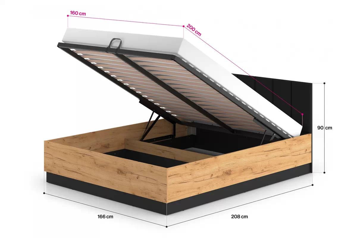 Posteľ s úložným priestorom Clawi 1401 - 160x200 - Dub craft zlaté / Čierny Posteľ s úložným priestorom Clawi 1401 - 160x200 - Dub craft zlaté / Čierny