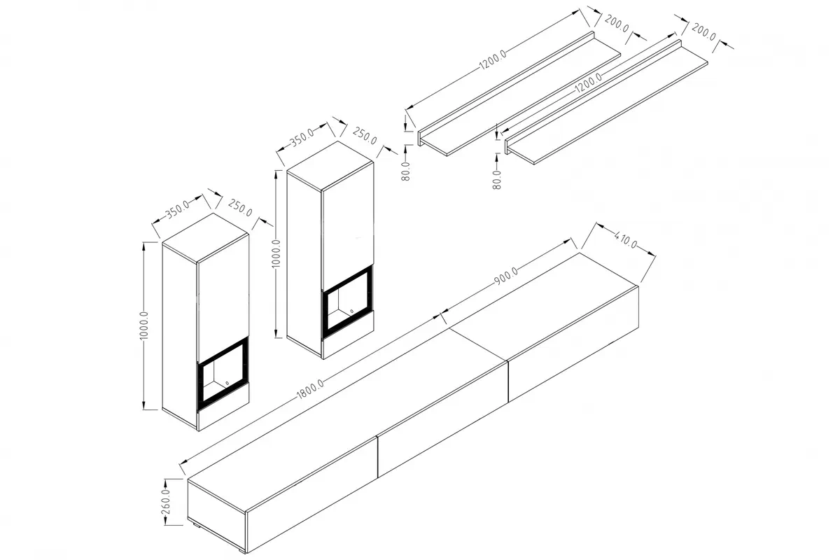 Obývací stěna Baros 10 - tmavý beton / schiefer Obývací stěna pro obývacího pokoje Baros 10 - tmavý beton / schiefer