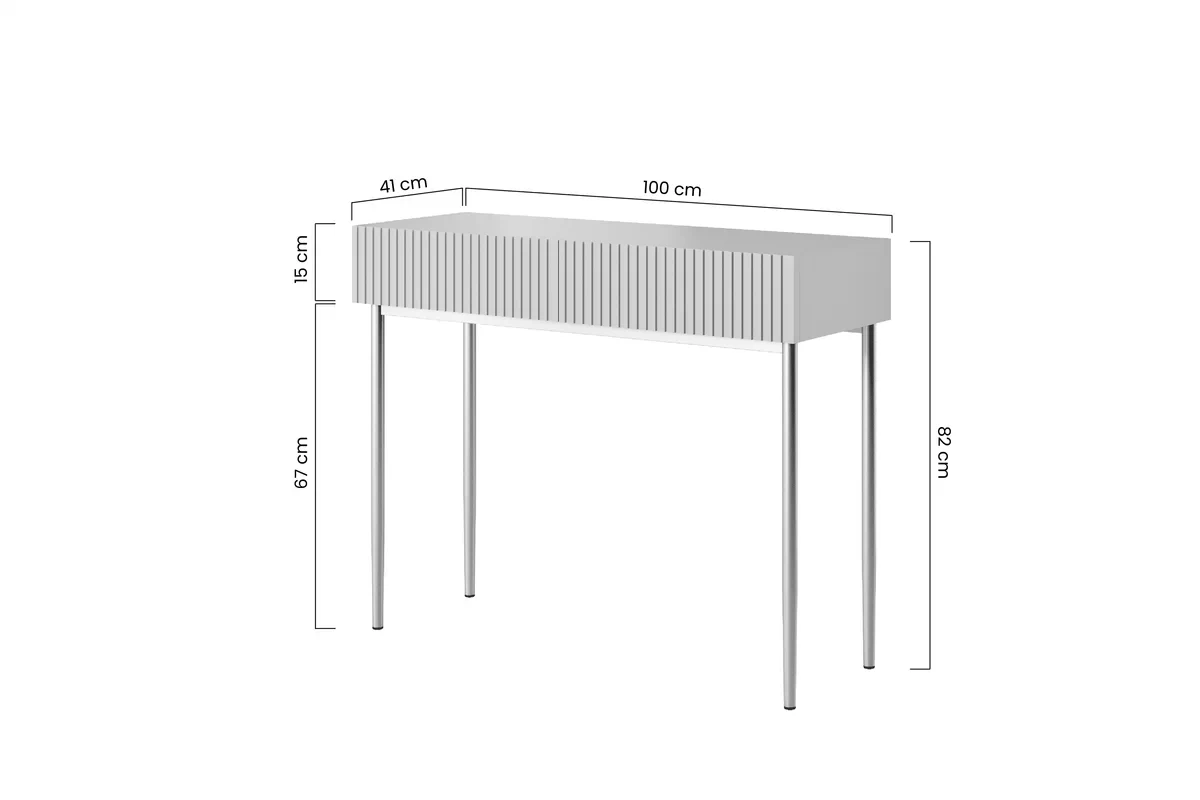 Toaletný stolík Nicole 100 cm - biely mat / čierne nožičky moderná Konzolový stolík / Toaletný Stolík Nicole so zásuvkami i metalowymi nogami 100 cm - biely mat / čierny nozki