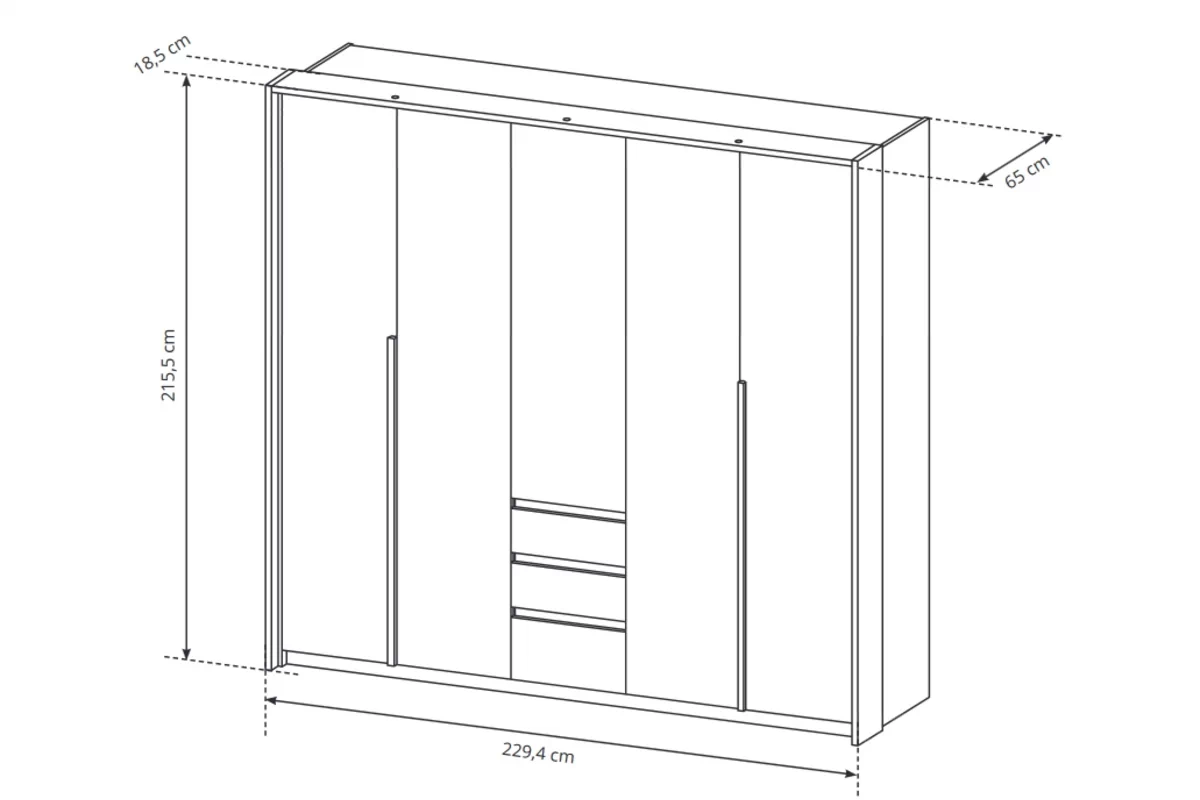 Pětidveřová skříň Elazo z osvětlením 230 cm - bílá/Dub craft Pětidveřová skříň Elazo z osvětlením 230 cm - Bílý/Dub craft