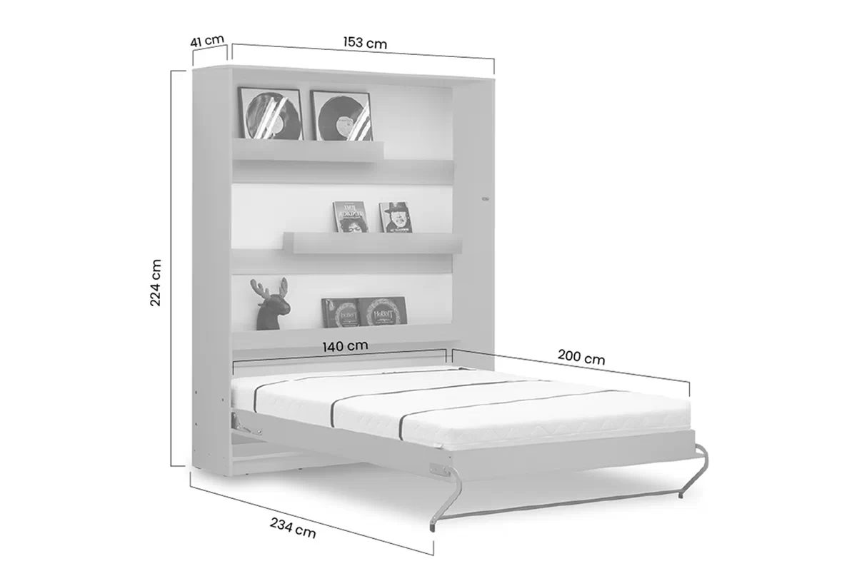 Vertikální sklápěcí postel Basic 140x200 - Bílý lesk Polkotapczan Basic 140x200 vertikální - bílý lesk