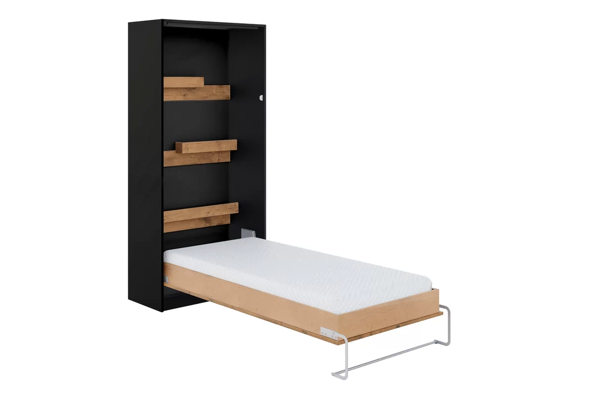 Pat rabatabil Loft Basic 90x200 - Black/ stejar lancelot Polkotapczan Basic 90x200 pionowy - negru / stejar lancelot