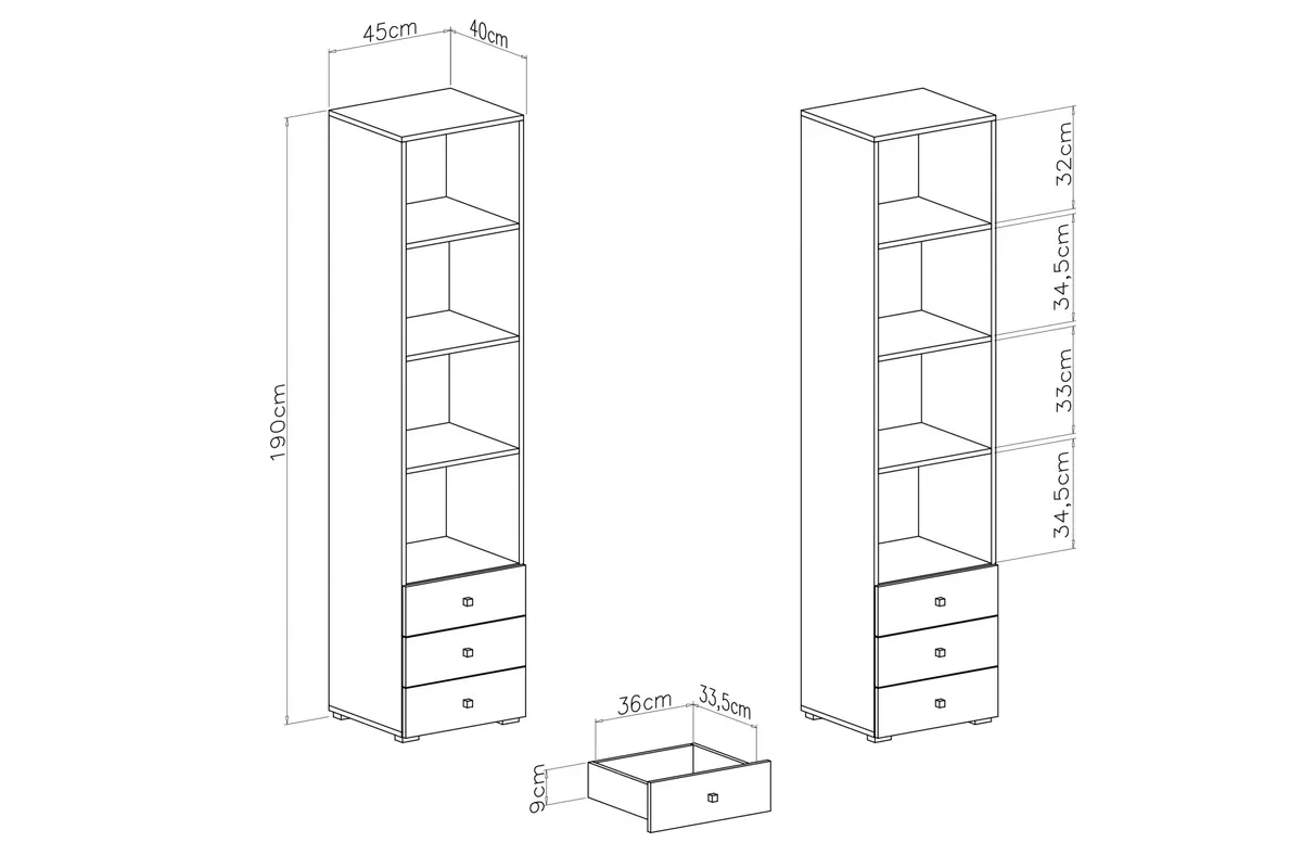 Regál s tromi zásuvkami Sigma SI7 - biely lux / betón Regál Pre mladých Sigma SI7 so zásuvkami 45 cm - Biely lux / beton