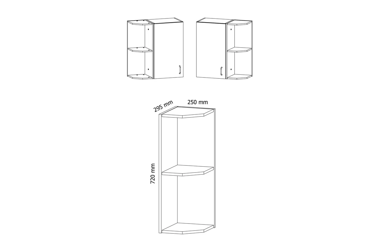 Linea G25PZ - závesný ukončovací regál Regál wiszacy koncowy Linea G25PZ - Rozmery 