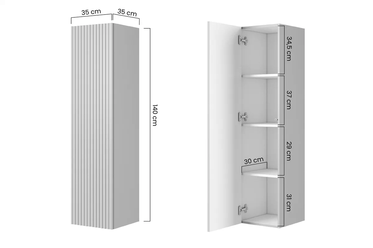 Závesná skrinka do kúpeľne Nicole 140 cm - biely mat regál wiszacy Nicole 140 cm s frézovaným frontom - biely mat