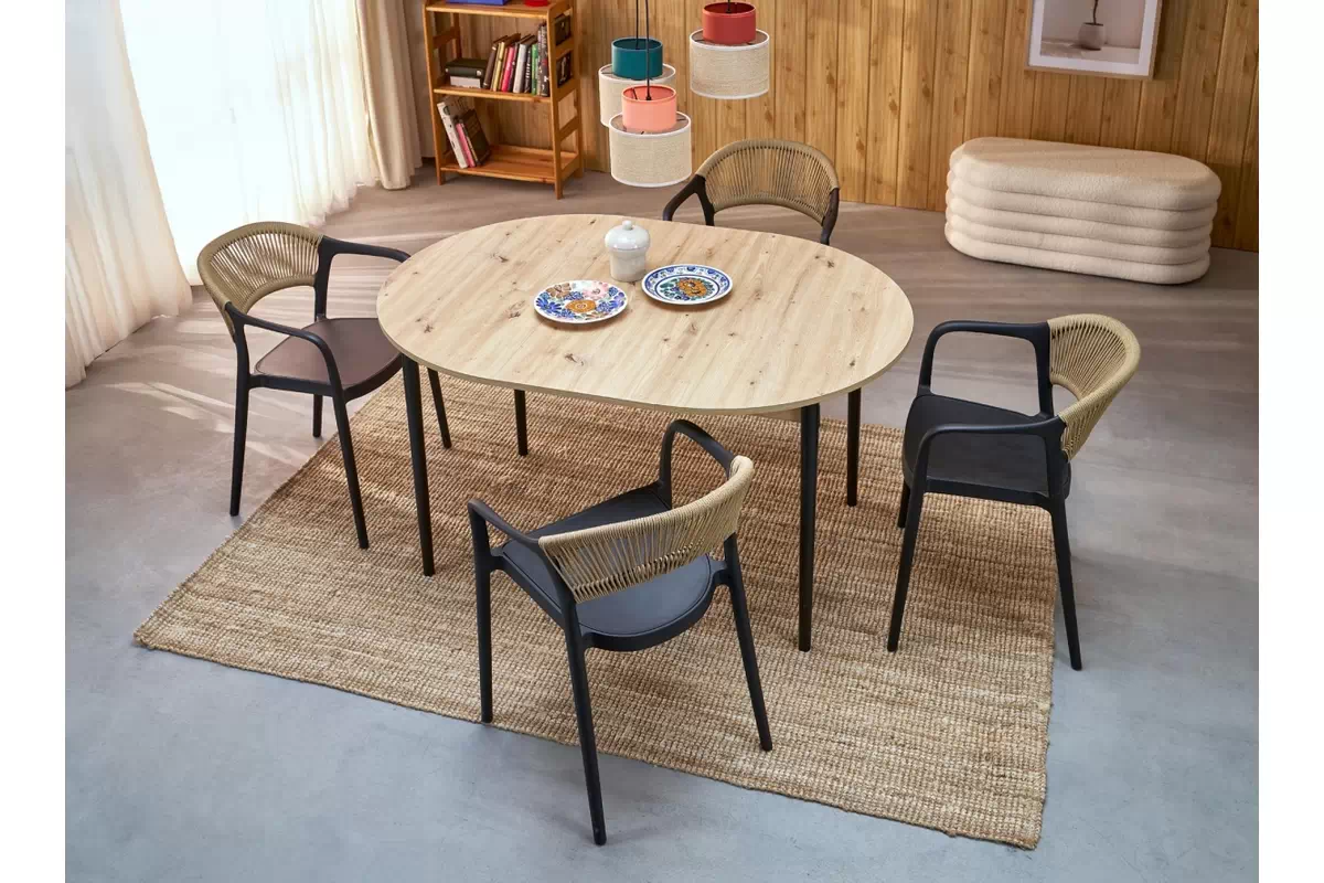 Rozkládací jídelní stůl Elaris - 102-142x102 cm - dub artisan / černé nohy Stůl rozkladany Elaris 102-142x102 cm dub artisan / Nohy černá