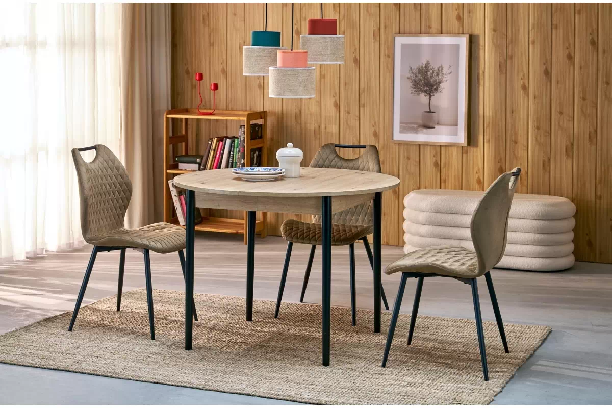 Rozkládací jídelní stůl Elaris - 102-142x102 cm - dub artisan / černé nohy Stůl rozkladany Elaris 102-142x102 cm dub artisan / Nohy černá