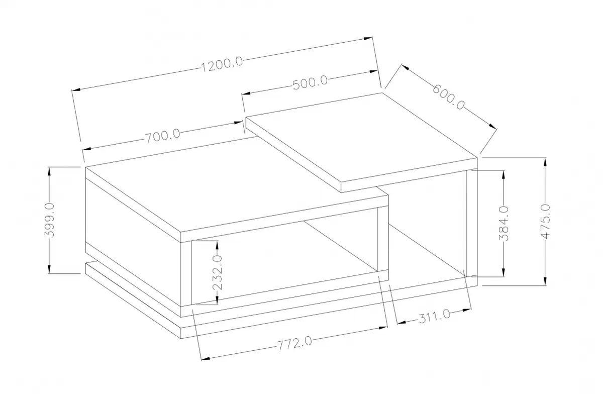 Konferenčný stolík Bota 97 - antracitová / dub ribbec - 120x60 cm stolík kawowy Bota 97 z wnekami 120 cm - Antracytová / Dub ribbec