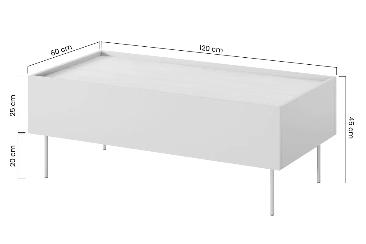 Konferenčný stolík Desin 120x60 cm - čierny mat / dub nagano Stolík kawowy Desin 120 cm so zásuvkami i metalowymi nogami - Čierny mat / Dub nagano