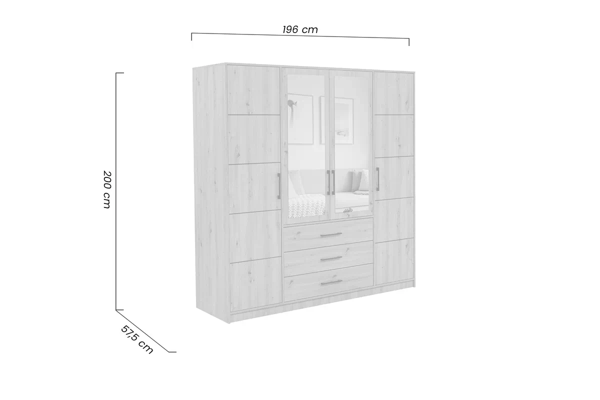 Skriňa s tromi zásuvkami i zrkadlom Kos D4 196 cm - Dub artisan Skriňa štvordverová s tromi zásuvkami i zrkadlom Kos D4 196 cm - Dub artisan