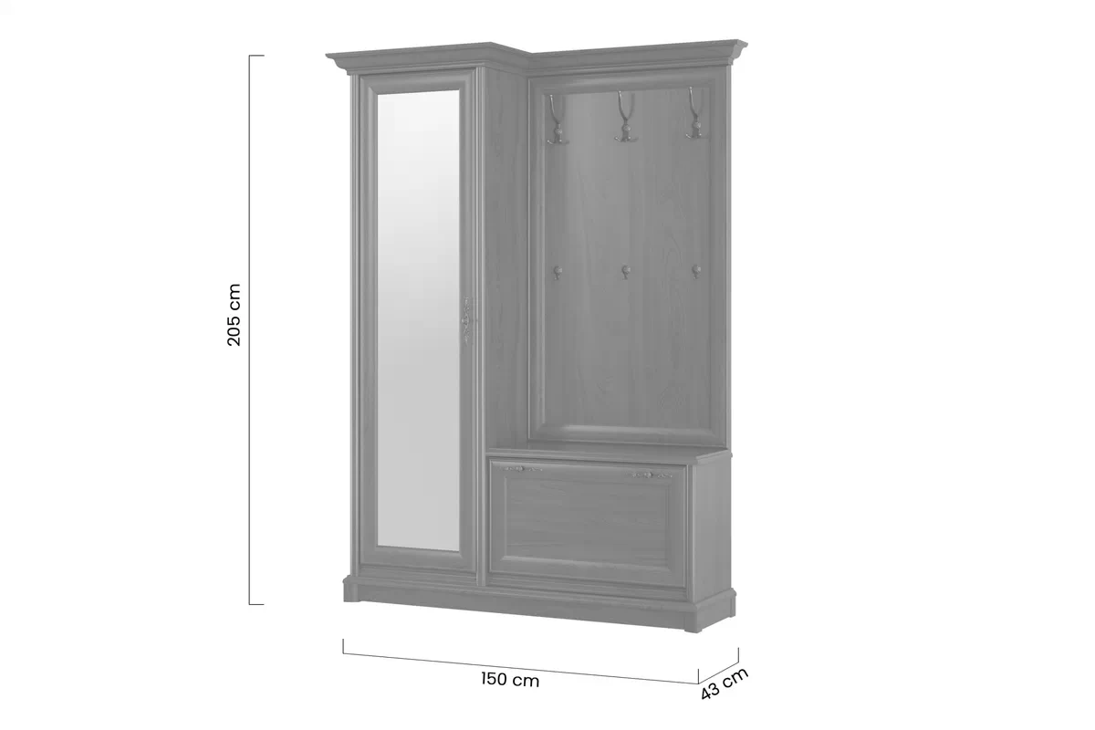 Dulap Sonata 150 cm pentru hol cu oglindă, stânga - castan nobil dulap do antecamere Sonata 150 cm lewostronna - kasztan szlachetny