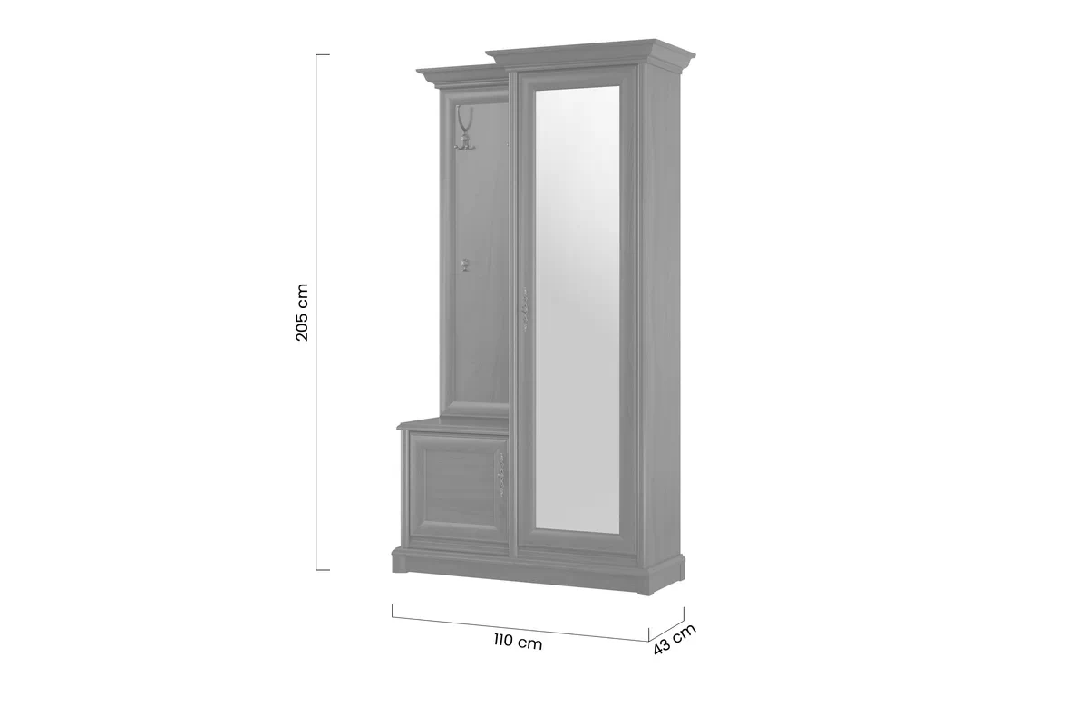 Sonata előszobai gardróbszekrény, tükörrel, jobb oldali - 110 cm - nemes gesztenyefa ruhásszekrény do előszoba z tükör Sonata 110 cm prawostronna - kasztan szlachetny