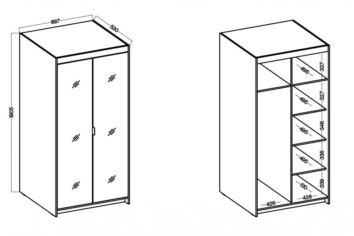 Skříň Lena 2D se zrcadlem 90 cm - bílá skříň Lena 2D z zrcadlem 90 cm - Bílý