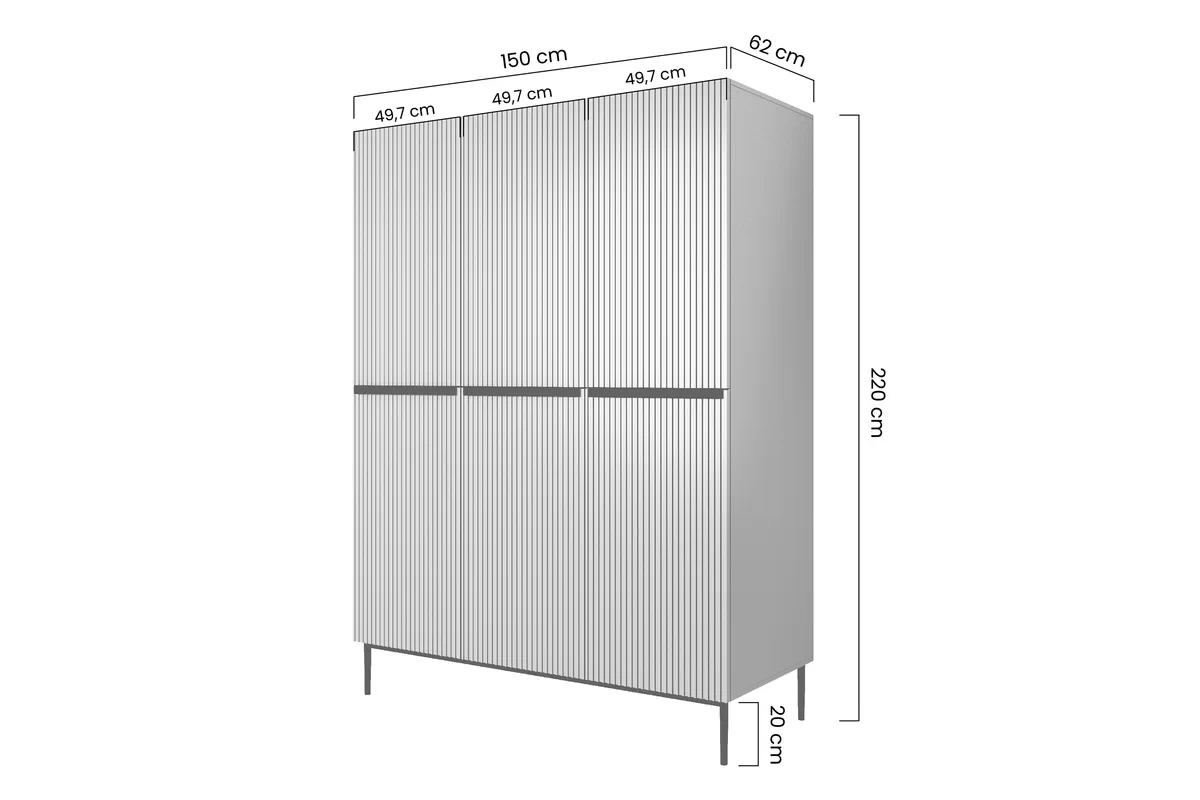 Skriňa Nicole 150 cm na nožičkách - biely mat / čierna Skriňa Nicole 150 cm na kovových nohách - biely mat / čierny nozki