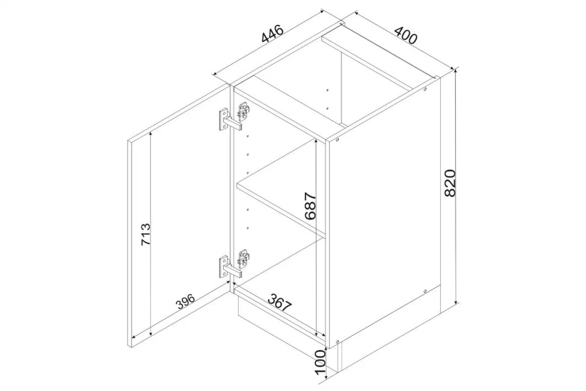 Clara D40 P/L - Skříňka spodní jednodveřová skříňka kuchyňská spodní Clara D40 P/L jednodveřová - dub artisan 