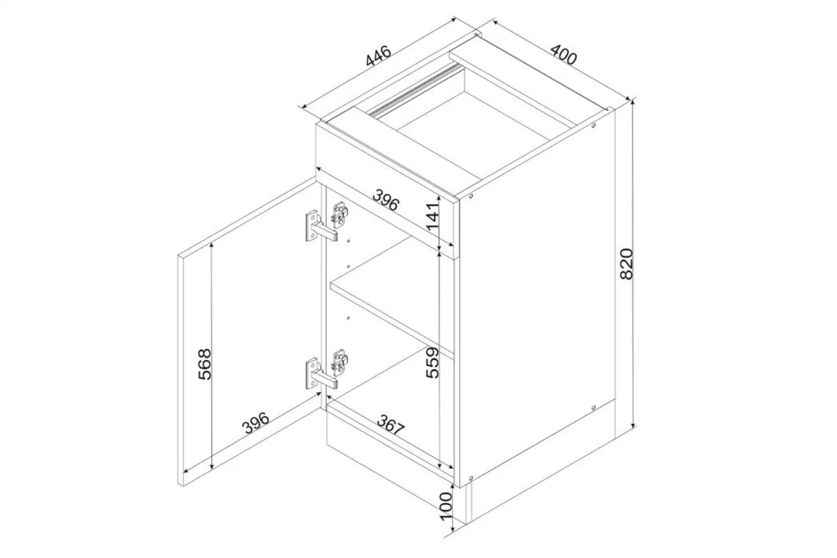 Clara D40 S/1 P/L - Skříňka spodní se zásuvkou skříňka kuchyňská spodní Clara D40 S/1 P/L jednodveřová z szuflada - dub artisan