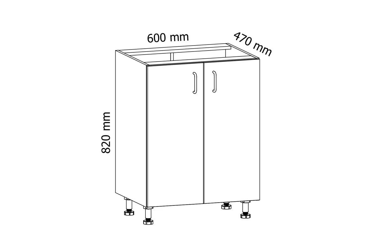 Linea D60Z - Dvojdverová skrinka pod drez Skrinka Kuchynská dvojdverová pod umývadlo Linea D60Z - Rozmery