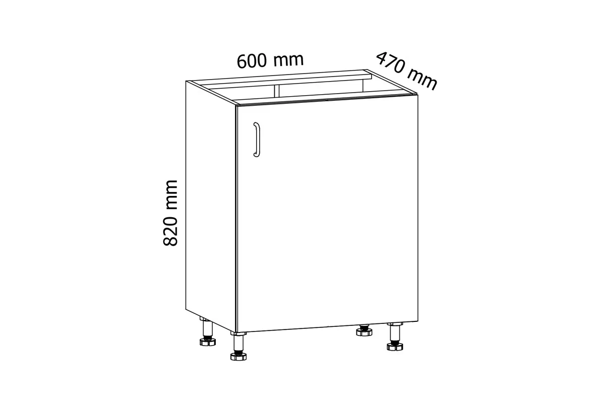 Linea D60Z P/L - Skříňka pod dřez Skříňka kuchyňská jednodveřová pod zlewozmywak Linea D60Z - Rozměry