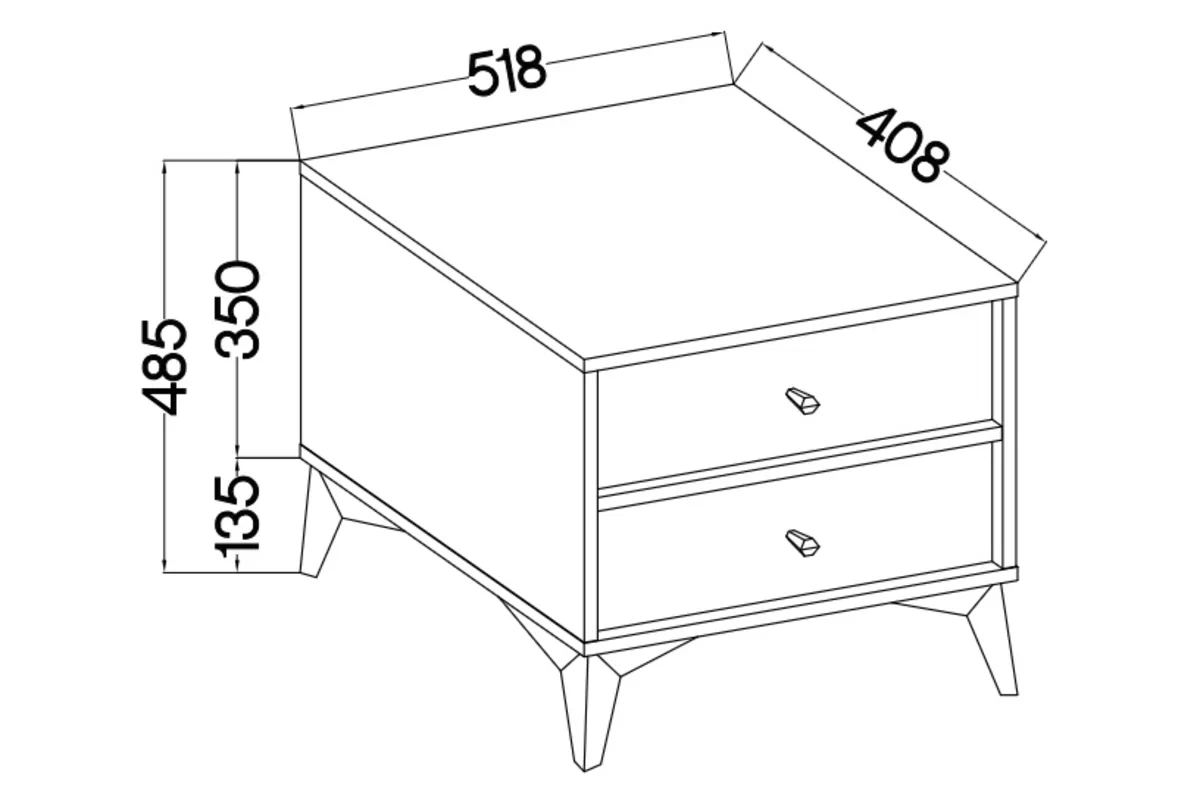 Nočný stolík Lotina I 2S so zásuvkami 52 cm - eukalyptus / čierny nožičky Nočný Stolík Lotina I 2S so zásuvkami 52 cm - eukaliptus / čierny nožičky