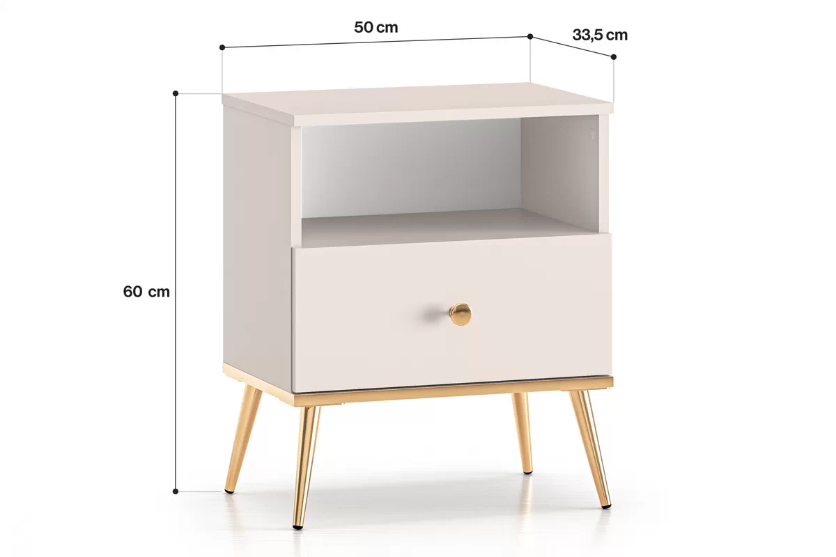 Nočný Stolík Narelli 06 - 50 cm - kašmír / zlote nožičky Nočný Stolík Narelli 06 - 50 cm - kašmír / zlote nožičky