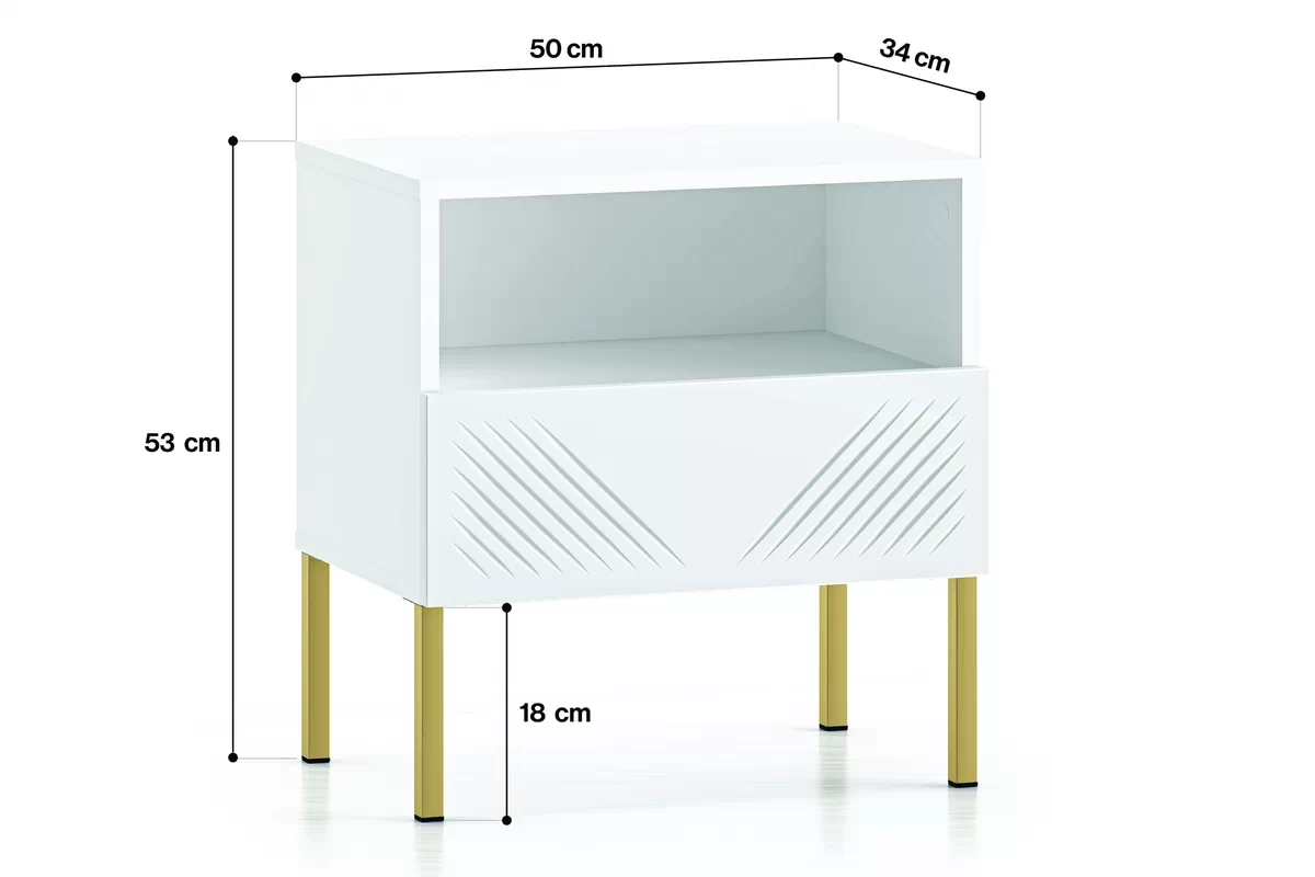 Nočný stolík Pingli 05 50 cm - biely mat / zlaté Nohy Nočný Stolík Pingli 05 z szuflada 50 cm - biely mat / zlote Nohy