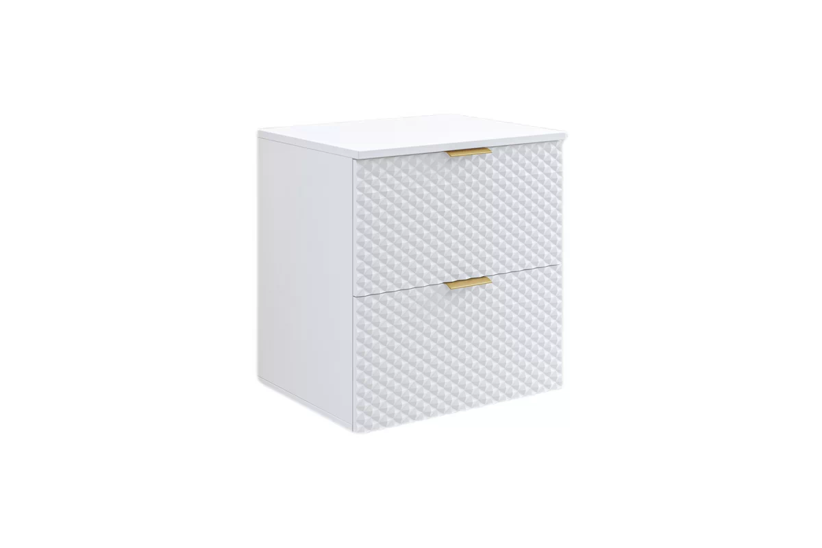 Závěsná umyvadlová skříňka Laura 60 cm se zásuvkami - bílá / bílý pyramidický mat skříňka pod umywalke Laura 60 cm závěsná se zásuvkami - bílá / bílá mat piramidki