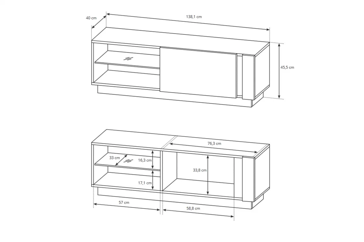 TV stolík Arcano 138 cm - dub artisan / šedý grafit TV skrinka Arcano z uchylnym frontem 138 cm - Dub artisan/šedý grafit