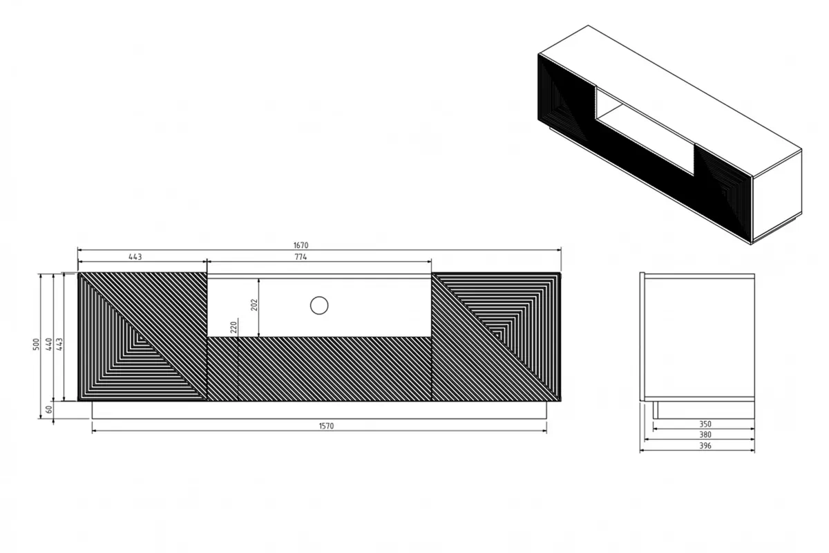 Závesný TV stolík Asha 167 cm - artisan / čierny mat TV skrinka Asha 167 cm závesná z szuflada i wneka - artisan / Čierny mat