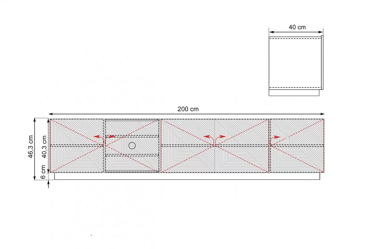 TV stolek Asha 200 cm - dub artisan / černý mat skříňka RTV Asha 200 cm pieciodrzwiowa s frézovanou přední částí - artisan / černá mat