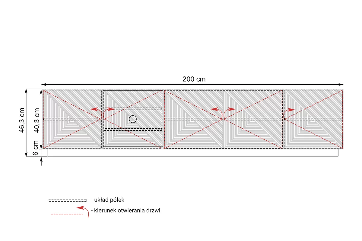 TV stolík Asha 200 cm na sokli - artisan / rivier stone mat TV skrinka Asha 200 cm pieciodrzwiowa s frézovaným frontom - artisan / rivier stone mat