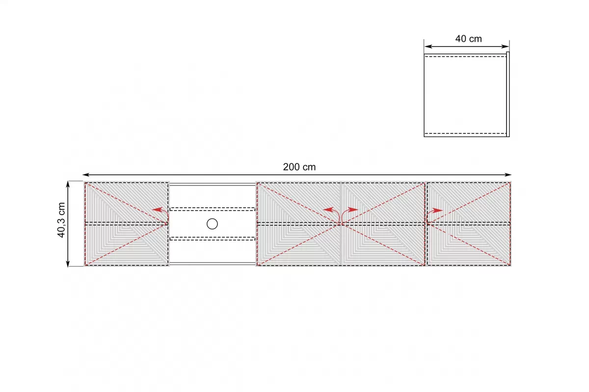 Závěsný TV stolek Asha 200 cm s výklenkem - dub artisan / černý mat skříňka RTV Asha 200 cm závěsná s frézovanou přední částí i wneka - artisan / černá mat