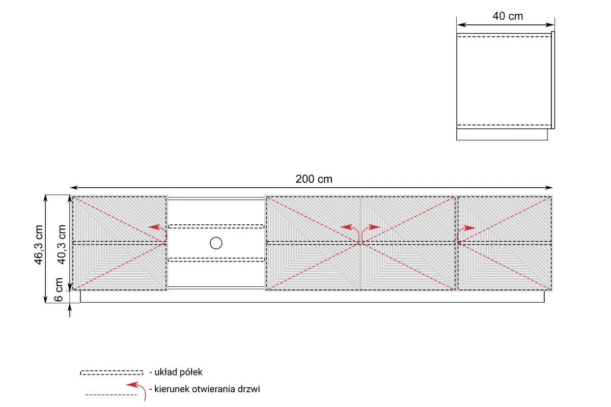 TV stolek Asha 200 cm s výklenkem - dub artisan / rivier stone mat Skříňka RTV Asha s frézovanou přední částí i wneka 200 cm - artisan / rivier stone mat