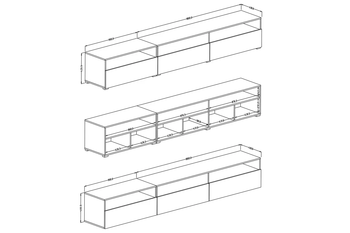 Stojící / závěsný TV stolek Baros 40 - 270 cm - dub artisan / černý mat skříňka RTV Baros 40 z wnekami 270 cm - dub artisan / černá mat