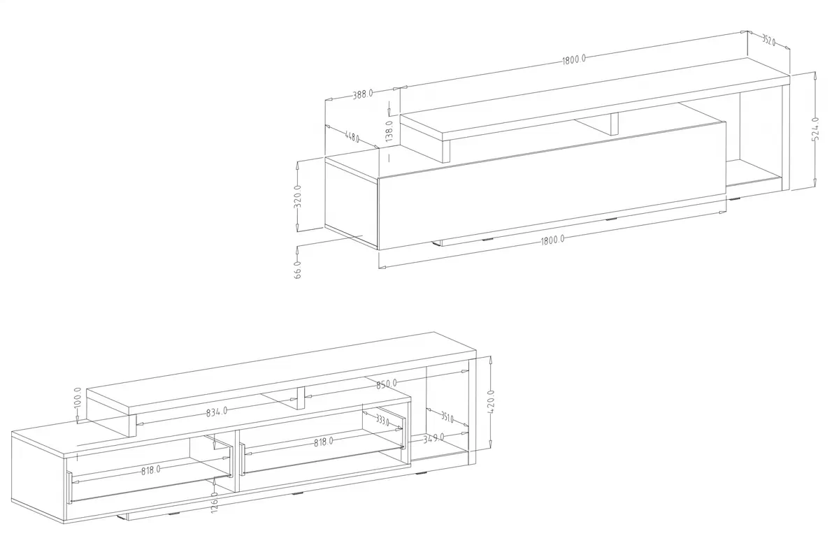 TV stolek Bota 40 - 219 cm - antracit / dub ribbec skříňka RTV Bota 40 z wnekami i szuflada 219 cm - antracitová / dub ribbec