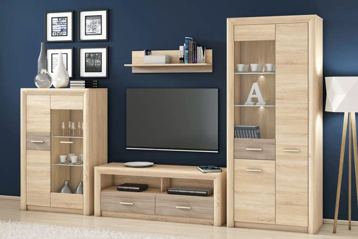 TV stolek Castel 13 - 138 cm - světlý dub sonoma / lanýžový dub sonoma Skříňka RTV Castel 13 s zásuvkami i wnekami 138 cm - Světlá sonoma/ sonoma truflowa