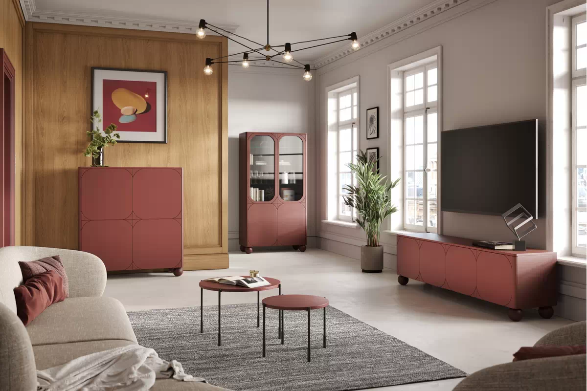 TV stolek Sonatia II na kulovitých nožkách 200 cm - burgund Skříňka rtv do obývacího pokoje