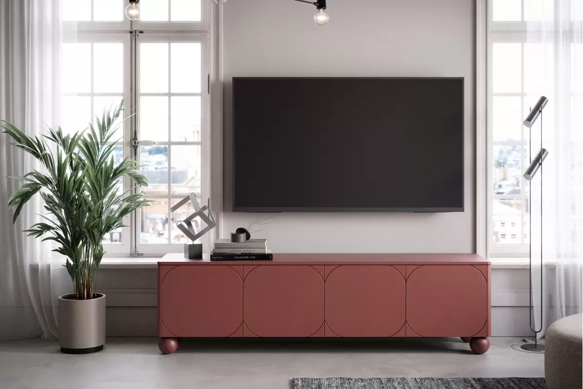 TV stolík Sonatia II 200 cm s 2 ukrytými zásuvkami - burgundová TV skrinka do izby