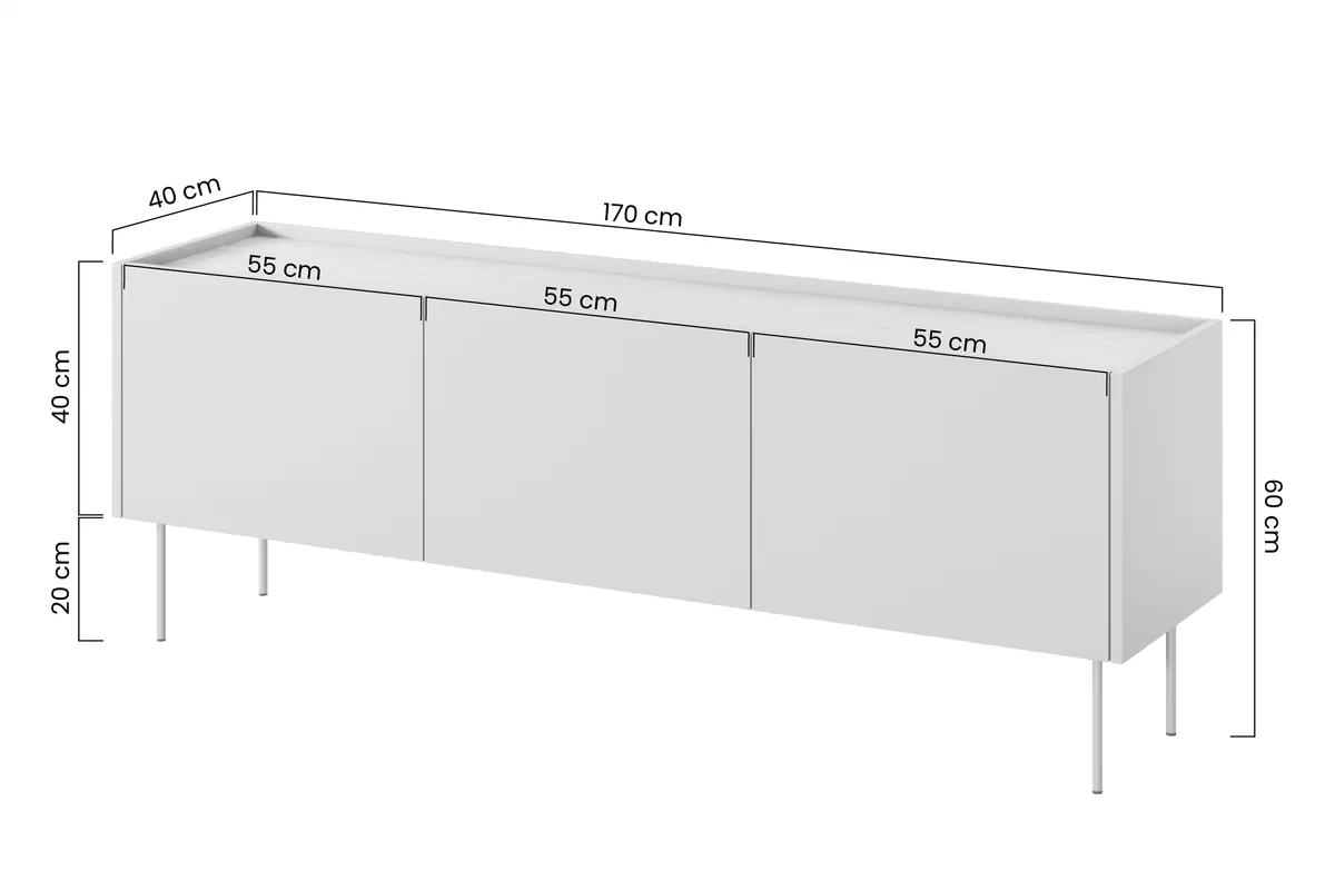 Comodă TV cu trei uși Desin 170 3U - roșu ceramic / Stejar nagano Dulap TV Desin 170 cm z metalowymi nogami - ceramic red / stejar nagano