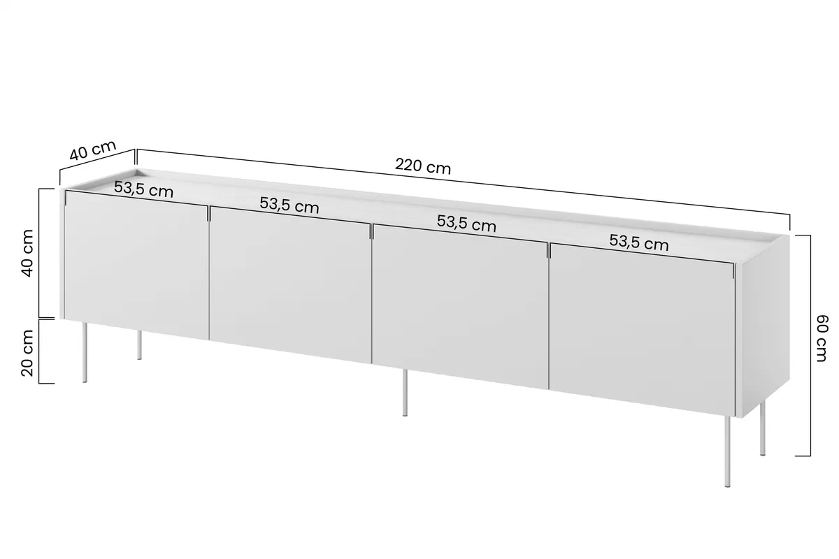 Comodă TV cu patru uși Desin 220 4U - roșu ceramic / Stejar nagano Dulap TV Desin 220 cm z metalowymi nogami - ceramic red / stejar nagano