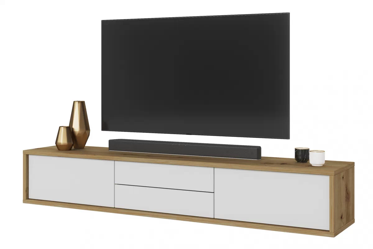 TV stolík Frida 39 so zásuvkami 180 cm - Dub artisan / Biely TV skrinka Frida 39 so zásuvkami 180 cm - Dub artisan / Biely